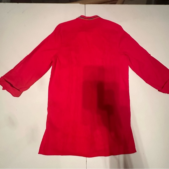 Calessa Red/Multicolored Embroidered Floral Cotton/Linen Boho V-Neck Top NWT S - Picture 6 of 16